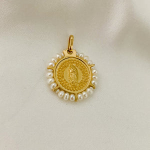 Medalla Oro Amarillo con Perlas 14K