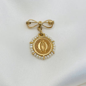 Medalla Oro Amarillo con Perlas 14K